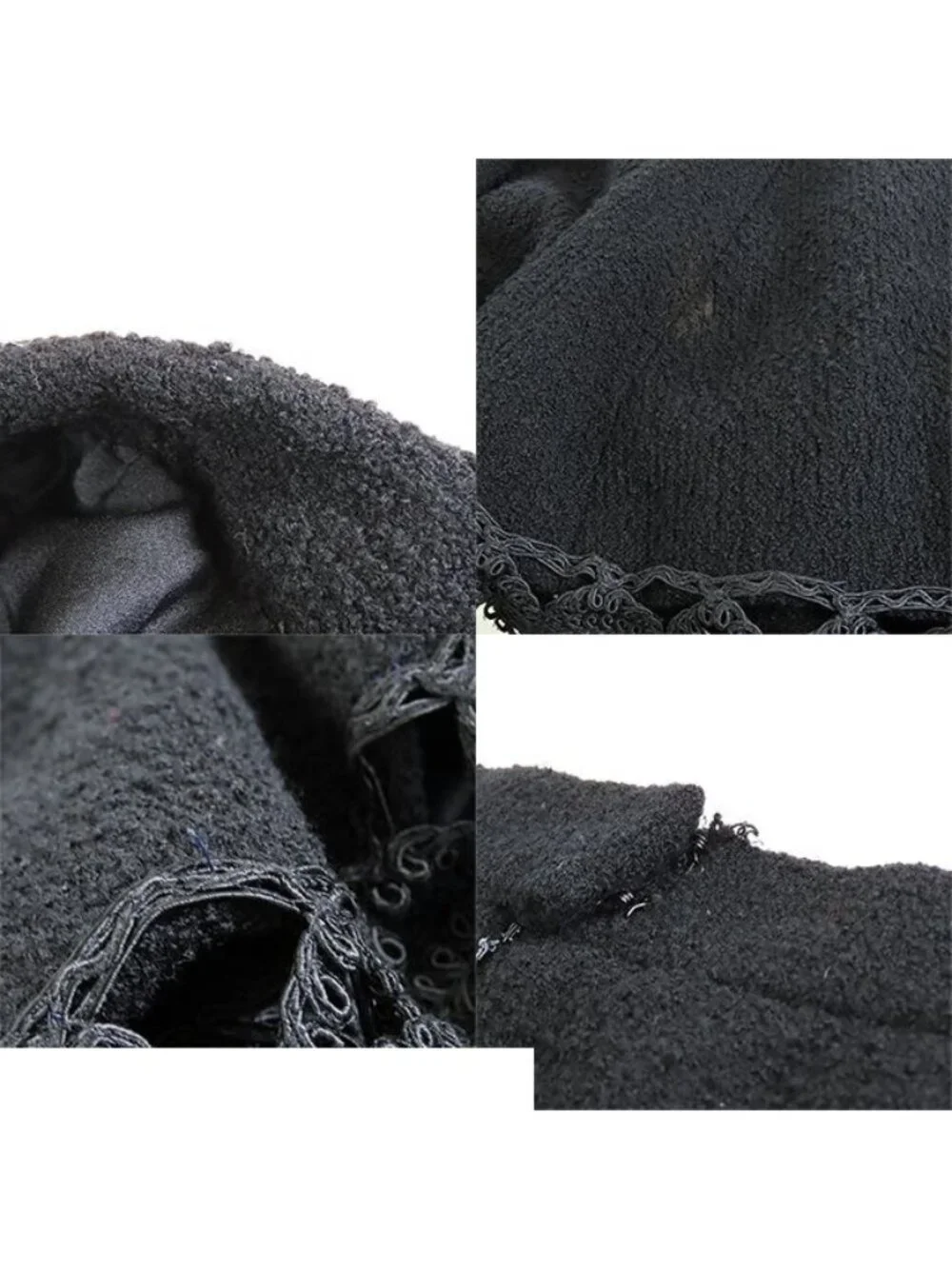 Chanel Tweed Jacket Skirt 20924/20923 Black Wool Collarless A-Line Set 42